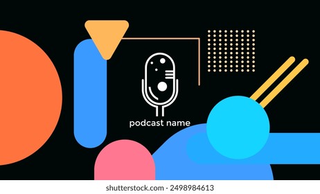 ABSTRACT TEMPLATE PODCAST MICROPHONE FLAT COLOR LIQUID DESIGN DARK BACKGROUND VECTOR. GOOD FOR COVER DESIGN, BANNER, WEB,SOCIAL MEDIA