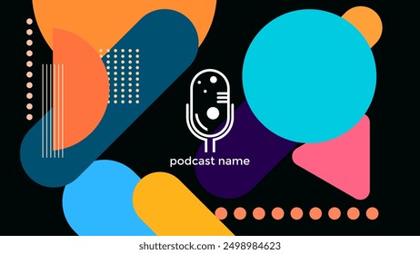 ABSTRACT TEMPLATE PODCAST MICROPHONE FLAT COLOR LIQUID DESIGN DARK BACKGROUND VECTOR. GOOD FOR COVER DESIGN, BANNER, WEB,SOCIAL MEDIA