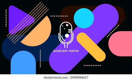 ABSTRACT TEMPLATE PODCAST MICROPHONE FLAT COLOR LIQUID DESIGN DARK BACKGROUND VECTOR. GOOD FOR COVER DESIGN, BANNER, WEB,SOCIAL MEDIA