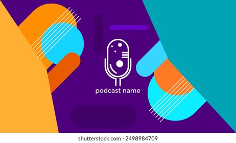 ABSTRACT TEMPLATE PODCAST MICROPHONE FLAT COLOR LIQUID DESIGN PURPLE BACKGROUND VECTOR. GOOD FOR COVER DESIGN, BANNER, WEB,SOCIAL MEDIA