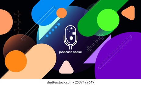 ABSTRAKTE VORLAGE PODCAST MIKROFON FLACHE FARBE FLÜSSIGES DESIGN HINTERGRUND VEKTOR. GUT FÜR DECKENDESIGN, BANNER, WEB, SOZIALE MEDIEN
