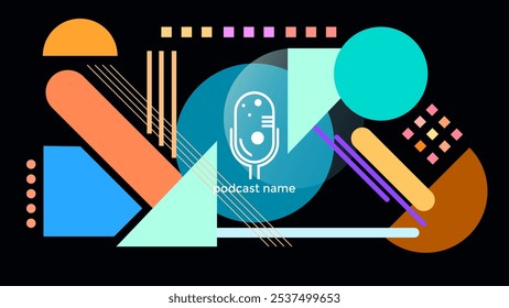 ABSTRACT TEMPLATE PODCAST MICROPHONE FLAT COLOR LIQUID DESIGN BACKGROUND VECTOR. GOOD FOR COVER DESIGN, BANNER, WEB,SOCIAL MEDIA