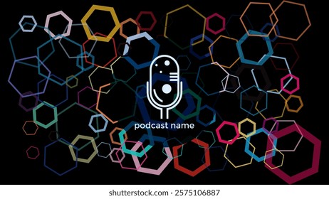 ABSTRACT TEMPLATE PODCAST MICROPHONE FLAT COLOR LIQUID DESIGN DARK BACKGROUND VECTOR. GOOD FOR COVER DESIGN, BANNER, WEB,SOCIAL MEDIA