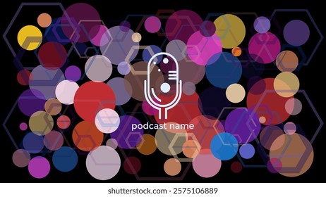 ABSTRACT TEMPLATE PODCAST MICROPHONE FLAT COLOR LIQUID DESIGN DARK BACKGROUND VECTOR. GOOD FOR COVER DESIGN, BANNER, WEB,SOCIAL MEDIA