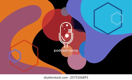 ABSTRACT TEMPLATE PODCAST MICROPHONE FLAT COLOR LIQUID DESIGN DARK BACKGROUND VECTOR. GOOD FOR COVER DESIGN, BANNER, WEB,SOCIAL MEDIA