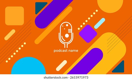 ABSTRACT TEMPLATE PODCAST MICROPHONE FLAT COLOR ORANGE BACKGROUND WITH GEOMETRIC SHAPES DESIGN VECTOR. GOOD FOR COVER DESIGN, BANNER, WEB,SOCIAL MEDIA