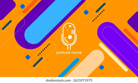 ABSTRACT TEMPLATE PODCAST MICROPHONE FLAT COLOR ORANGE BACKGROUND WITH GEOMETRIC SHAPES DESIGN VECTOR. GOOD FOR COVER DESIGN, BANNER, WEB,SOCIAL MEDIA