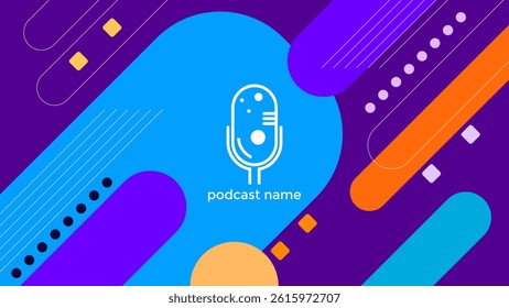 ABSTRACT TEMPLATE PODCAST MICROPHONE FLAT COLOR LIQUID DESIGN PURPLE BACKGROUND VECTOR. GOOD FOR COVER DESIGN, BANNER, WEB,SOCIAL MEDIA