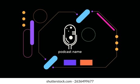 ABSTRACT TEMPLATE PODCAST MICROPHONE FLAT COLOR LIQUID DESIGN DARK BACKGROUND VECTOR. GOOD FOR COVER DESIGN, BANNER, WEB,SOCIAL MEDIA