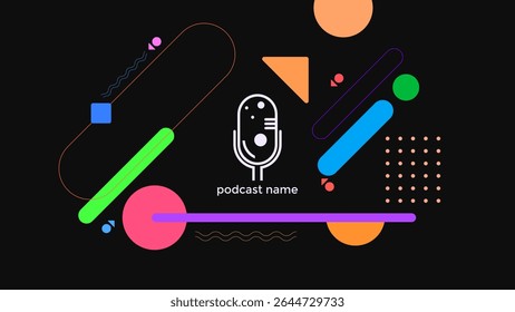 ABSTRACT TEMPLATE PODCAST MICROPHONE FLAT COLOR LIQUID DESIGN DARK BACKGROUND VECTOR. GOOD FOR COVER DESIGN, BANNER, WEB,SOCIAL MEDIA