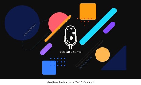 ABSTRACT TEMPLATE PODCAST MICROPHONE FLAT COLOR LIQUID DESIGN DARK BACKGROUND VECTOR. GOOD FOR COVER DESIGN, BANNER, WEB,SOCIAL MEDIA