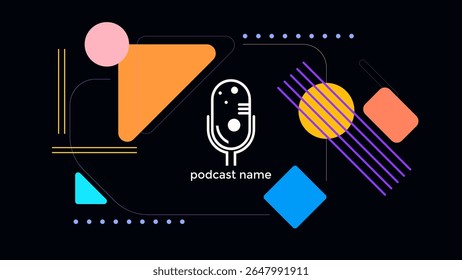 ABSTRAKTE VORLAGE PODCAST MIKROFON FLACHE FARBE FLÜSSIGES DESIGN DUNKLER HINTERGRUND VEKTOR. GUT FÜR DECKENDESIGN, BANNER, WEB, SOZIALE MEDIEN