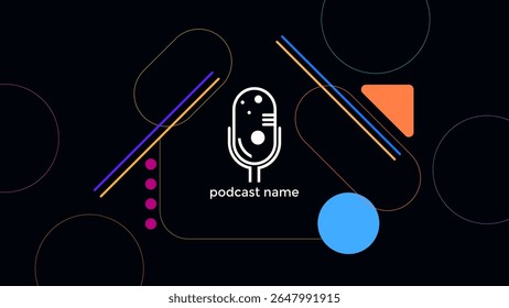 ABSTRACT TEMPLATE PODCAST MICROPHONE FLAT COLOR LIQUID DESIGN DARK BACKGROUND VECTOR. GOOD FOR COVER DESIGN, BANNER, WEB,SOCIAL MEDIA