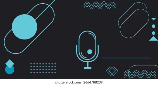 ABSTRACT TEMPLATE PODCAST MICROPHONE FLAT COLOR LIQUID DESIGN BACKGROUND VECTOR. GOOD FOR COVER DESIGN, 
