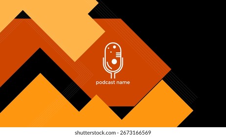 ABSTRACT TEMPLATE PODCAST MICROPHONE FLAT ORANGE COLOR LIQUID DESIGN DARK BACKGROUND VECTOR. GOOD FOR COVER DESIGN, BANNER, WEB,SOCIAL MEDIA