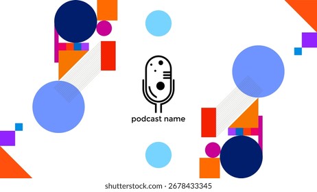 PLANTILLA Abstractas PODCAST MICRÓFONO PLANO NARANJA AZUL PÚRPURA COLOR LÍQUIDO DISEÑO VECTOR DE FONDO BLANCO. BUENO PARA EL DISEÑO DE PORTADAS, ANUNCIO, WEB, REDES SOCIALES