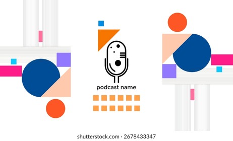 ABSTRACT TEMPLATE PODCAST MICROPHONE FLAT ORANGE BLUE PURPLE COLOR LIQUID DESIGN WHITE BACKGROUND VECTOR. GOOD FOR COVER DESIGN, BANNER, WEB,SOCIAL MEDIA
