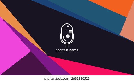 ABSTRACT TEMPLATE PODCAST MICROPHONE FLAT COLOR TRIANGLE ELEMENT DESIGN DARK BACKGROUND VECTOR. GOOD FOR COVER DESIGN, BANNER, WEB,SOCIAL MEDIA