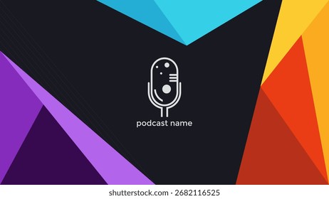 ABSTRAKTE VORLAGE PODCAST MIKROFON FLACHE FARBE DREIECK-ELEMENT DESIGN DUNKLER HINTERGRUND VEKTOR. GUT FÜR DECKENDESIGN, BANNER, WEB, SOZIALE MEDIEN