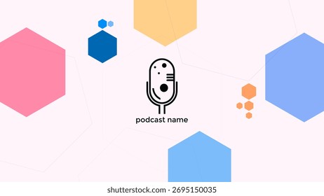 ABSTRACT TEMPLATE PODCAST MICROPHONE FLAT ORANGE BLUE PURPLE COLOR LIQUID WITH HEXAGON DESIGN BACKGROUND VECTOR. GOOD FOR COVER DESIGN, BANNER, WEB,SOCIAL MEDIA