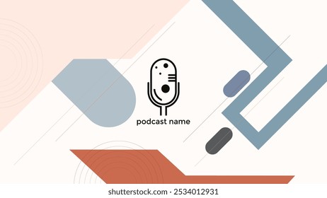 ABSTRACT TEMPLATE PODCAST  WHITE BACKGROUND WITH GEOMETRIC SHAPES FLAT COLOR VECTOR. GOOD FOR COVER DESIGN, BANNER, WEB,SOCIAL MEDIA