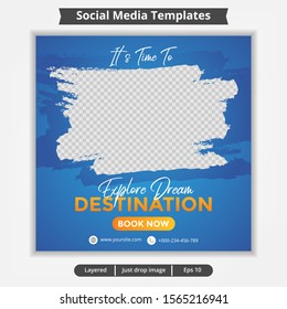 Abstract template post for social media ad, design for travel ads