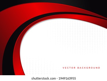 Abstract template red and black curve on dot pattern white background. Vector illustration