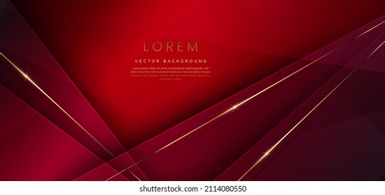 Resumen de plantilla de color rojo elegante de fondo geométrico diagonal con línea dorada. Estilo de lujo. Ilustración del vector