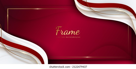 Abstract template red and grey geometric curved with golden line layer on black background. Luxury style. Frame background. Vector illustration 