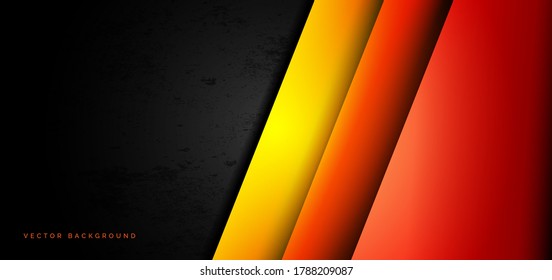 Abstract template red, orange, yellow overlapping layers on grunge texture black background. You can use for ad, poster, template, business presentation. Vector illustration