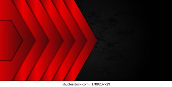 Abstract template red triangle geometric overlap layer on grunge black background. You can use for ad, poster, template, business presentation. Vector illustration