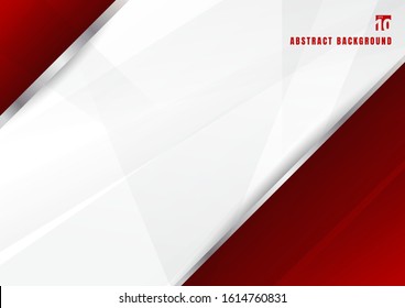 Abstract template red and white diagonal overlapping layers background with with silver line decoration. technology futuristic concept. You can use for brochure cover design, banner web, print ad
