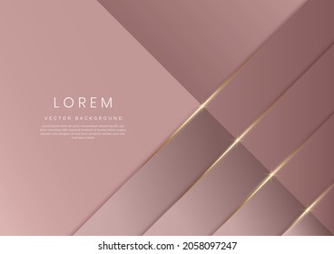 Abstrakte Vorlage rosarote goldene Dreiecke diagonaler Hintergrund mit goldener Linie. Luxus-Stil. Vektorgrafik