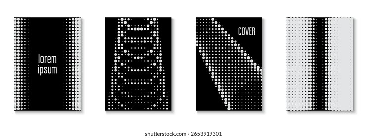Abstract Template Set. Brand Black And White  Flyer. Business Pattern. Color Art With Memphis Elements. Young Hipster Design On Annual Page. White Line Texture. Black Abstract Template