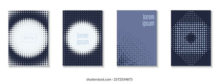 Abstract Template Set. Color Circles On Memphis Layout. Futuristic Elements On Flat Page. Business Flyer. Minimalist Halftone Texture. Geometric Party Cover. Trendy Abstract Template