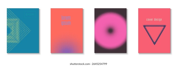Abstract Template Set. Cool Memphis Art With Circles. Young Brand In Minimalistic Frame. Music Flyer. Minimalist Party Cover. Geometric Dot Background. Trendy Abstract Template