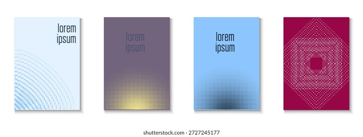 Conjunto de Plantilla Abstractas. Arte De Verano En Diseño Mínimo. Diseño Joven Hipster En Página Anual. Volante de semitono. Afiche del Partido Minimalista. Fondo de onda geométrica. Plantilla Abstractas de moda