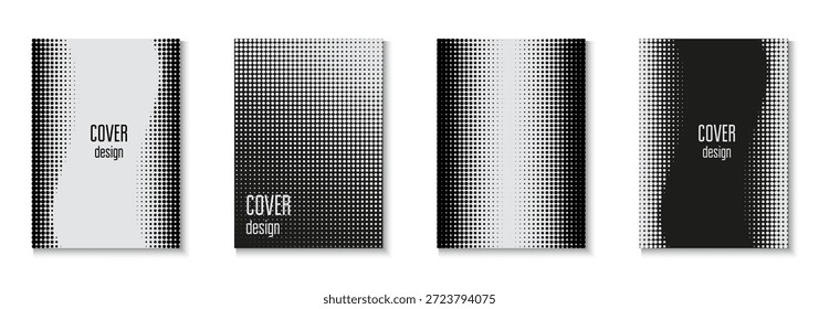 Conjunto de Plantilla Abstractas. Círculos De Verano Con Arte Moderno. Invitación Plana Con Marco Geométrico. Línea Flyer Blanco Y Negro. Póster de Wave. Textura de marca negra. Plantilla Abstractas blanca