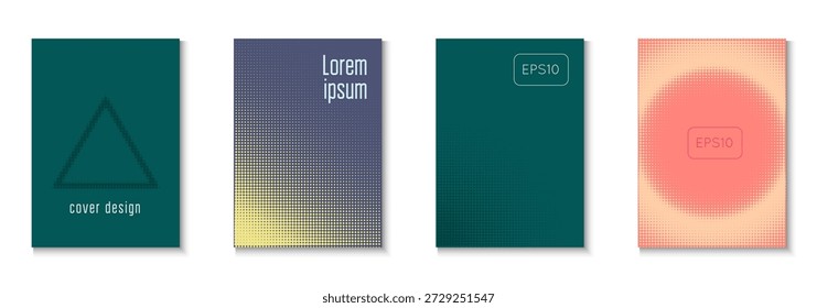 Conjunto de Plantilla Abstractas. Círculos De Verano Con Arte Moderno. Elementos Futuristas En Página Plana. Volante de semitono. Cubierta de onda minimalista. Fondo de punto geométrico. Plantilla Abstractas de moda