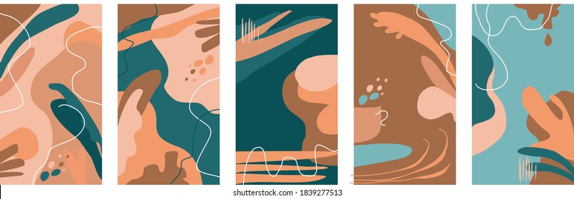 Abstract template for social networks stories.  Trendy design backgrounds for social media. Brown, pink, turquoise colors.  Vector illustration