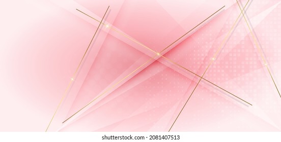 Abstract template soft pink and white gradient geometric diagonal with golden lines sparkle. Luxury modern. You can use for ad, poster, template, business presentation. Vector illustration