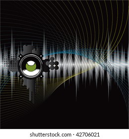Abstract template with a sound wave and the speaker.