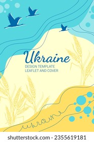 Abstrakte Vorlage mit Spitzen, Kranen und geometrischen Formen. Vektorgrafik. Thematisches Cover-Design in den Farben der Flagge der Ukraine für Broschüren, Flyer, Präsentationen, Prospekte, Magazine