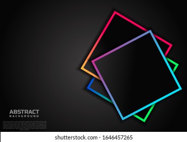 Abstract template square overlap with vibrant color border on black background use space for text, ad., flyer.Vector illustration