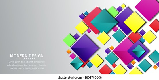 Abstrakte Vorlagenquadrate, die sich in buntem Design auf grauem Hintergrund überschneiden. Sie können für Werbung, Poster, Vorlage, Geschäftspräsentation. Vektorgrafik
