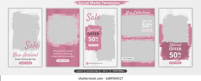 Abstract template stories for social media ads. Banner template for promotion. design with pink and white color