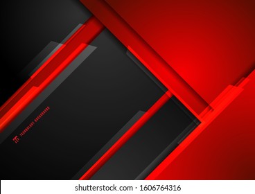 Abstract template technology futuristic black and red geometric metallic overlapping modern background. Vector illustration