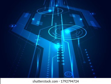 Abstract template technology futuristic geometric circle concept digital innovation perspective on blue background. Hi-tech communication. Vector illustration