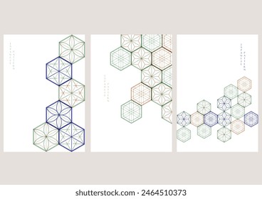 Abstract template with traditional Minimal geometric pattern  in oriental style. Japanese background with line art  pattern vector in risograph style.