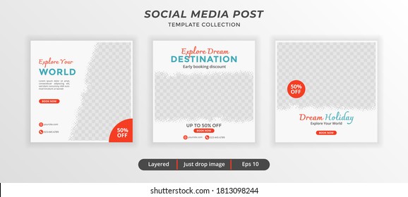 Abstract Template Travel For Social Media Post. Web Banner Square For Travel Ad.